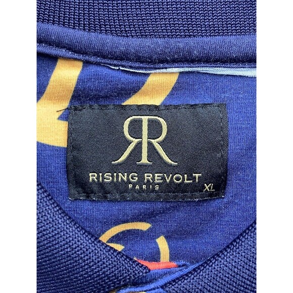 Rising Revolt Polo Shirt Men's Size XL Blue Short Sleeve Allover Geometric Logo - Picture 2 of 11